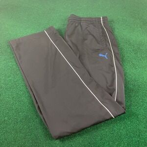 Puma Black Athletic Track Pants White Stripe Blue Logo Casual Lounge Mens L